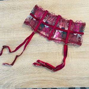 Victoria’s Secret Burgundy Embroidered Garter Belt